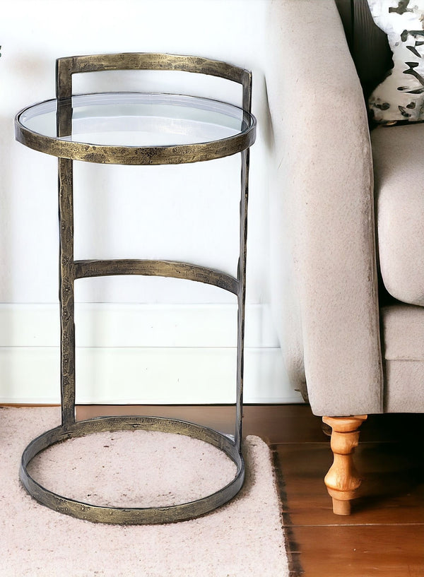 27 Gold And Clear Glass Round End Table