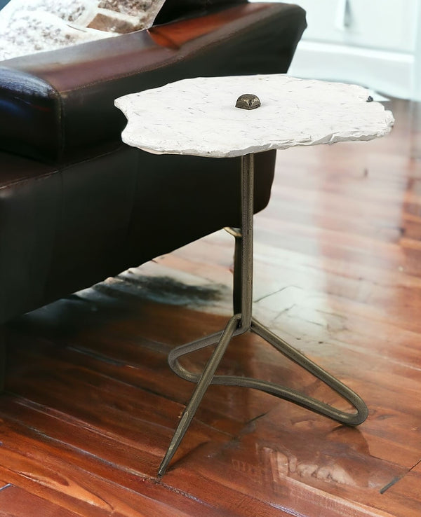 23 Gold And White Marble End Table