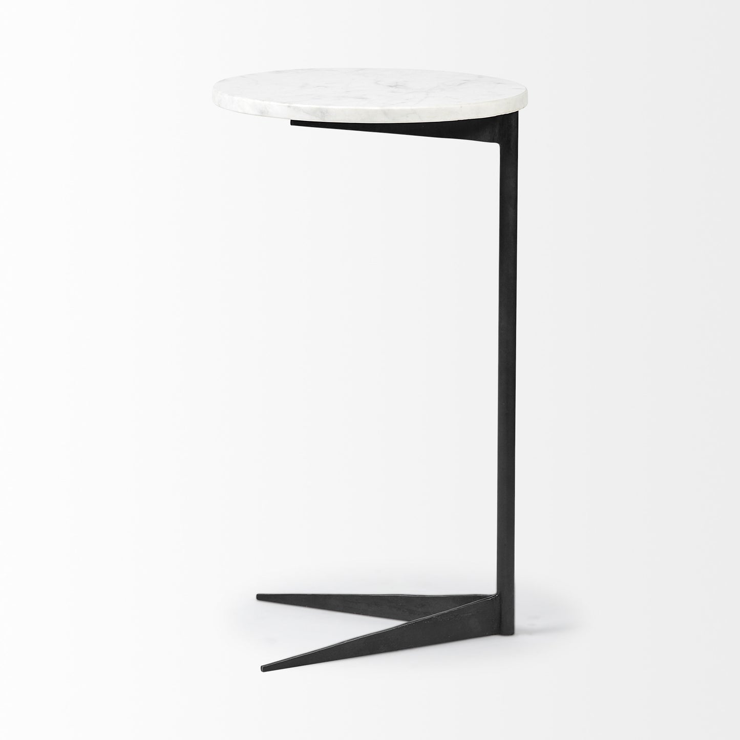 27" Black And White Marble Round End Table