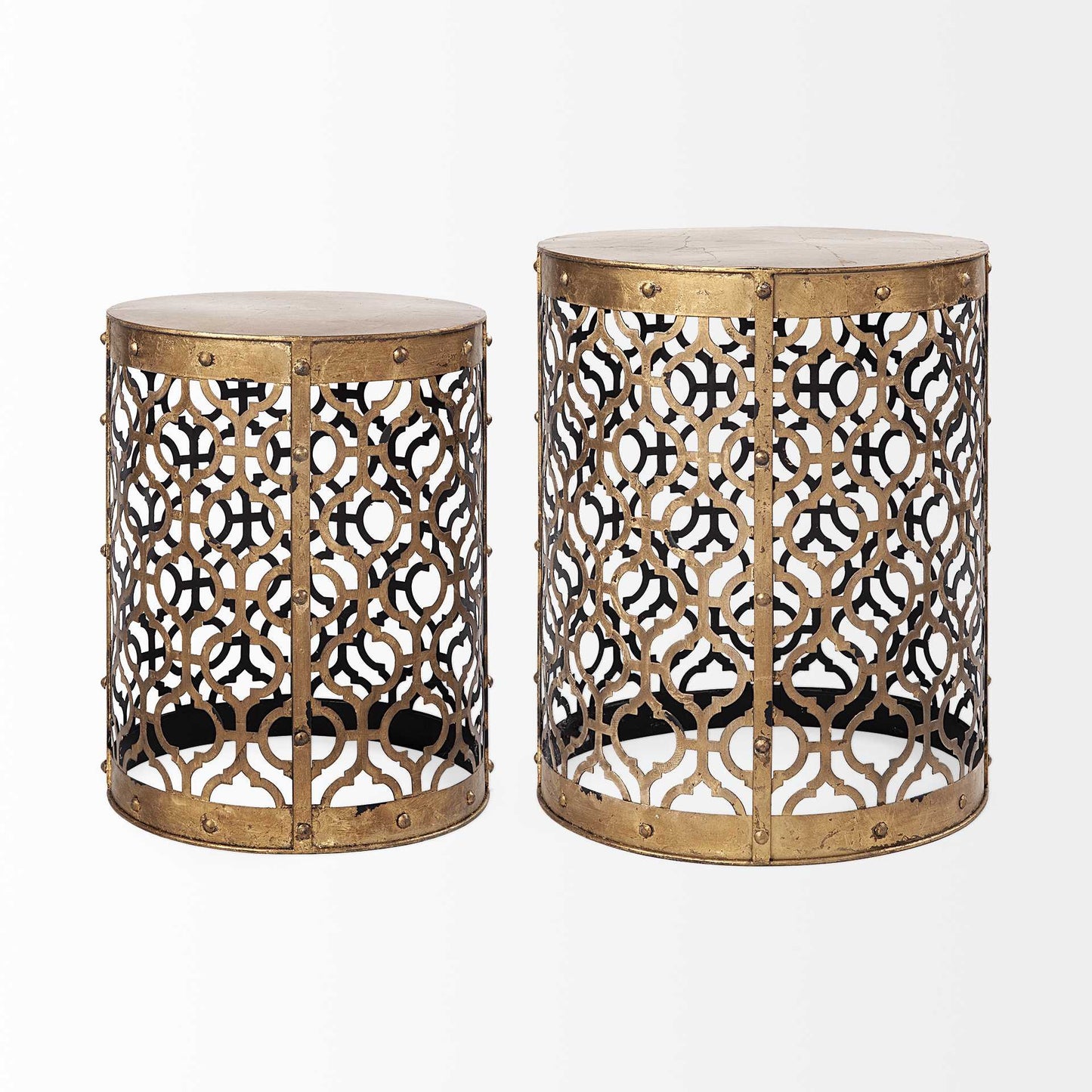 Set of Two 20" Gold Round End Table