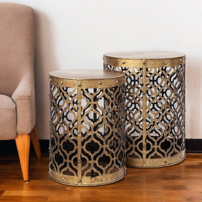 Set of Two 20" Gold Round End Table