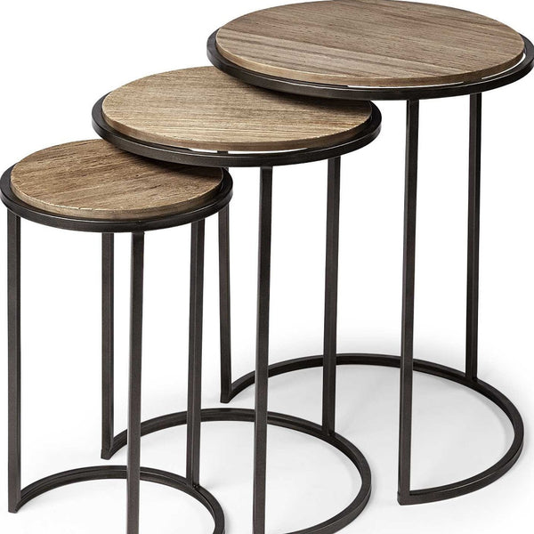 Set of Three 27 Black And Brown Solid Wood Round End Table