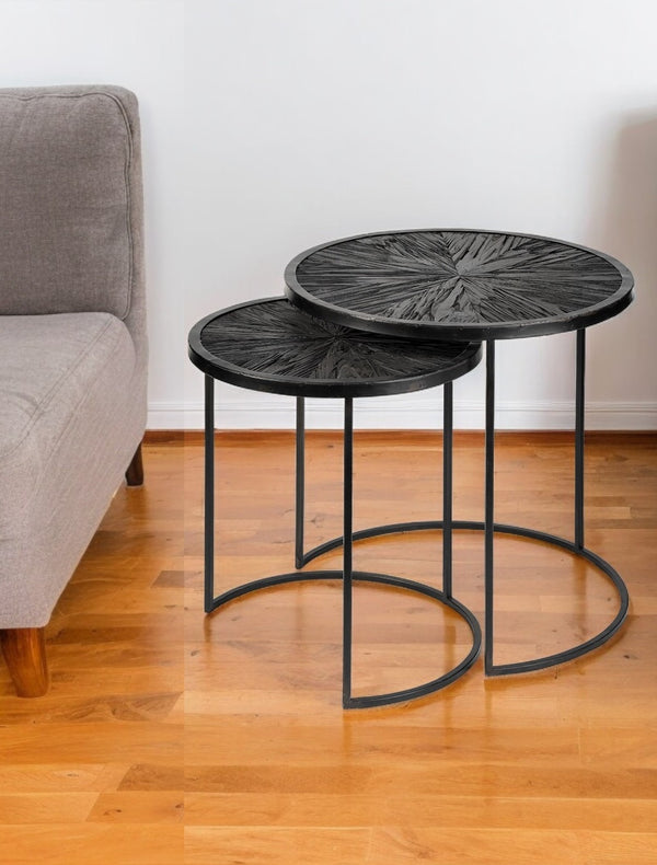 Set of Two 20 Black Round End Table