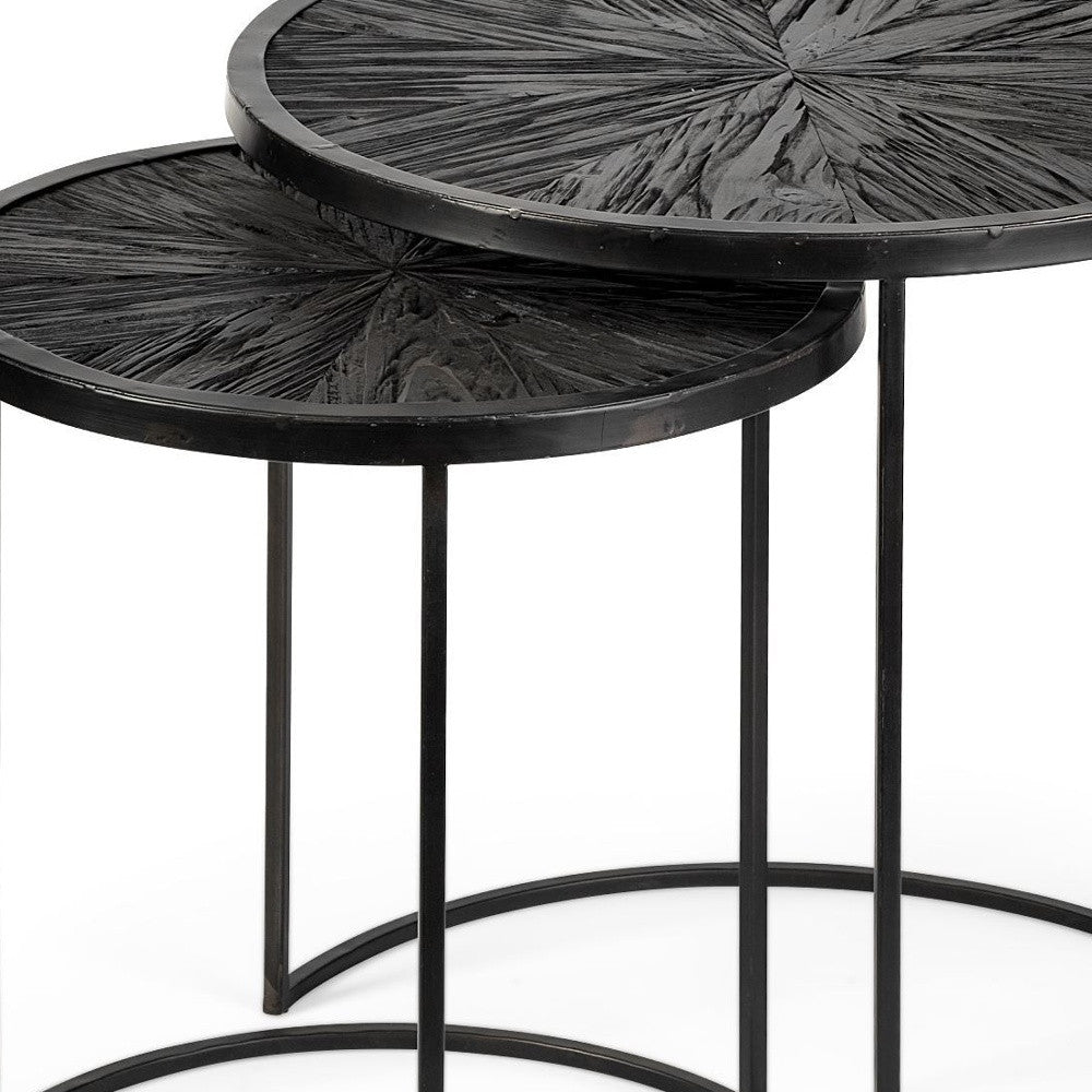 Set of Two 20" Black Round End Table