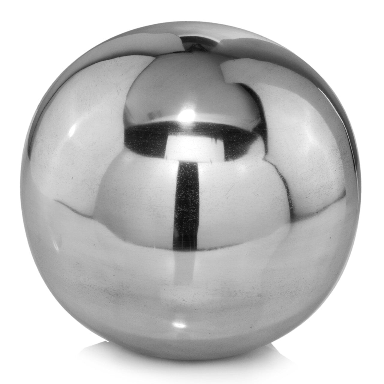 Set of Two Silver Buffed Aluminum Decorative Orb Tabletop Sculpture