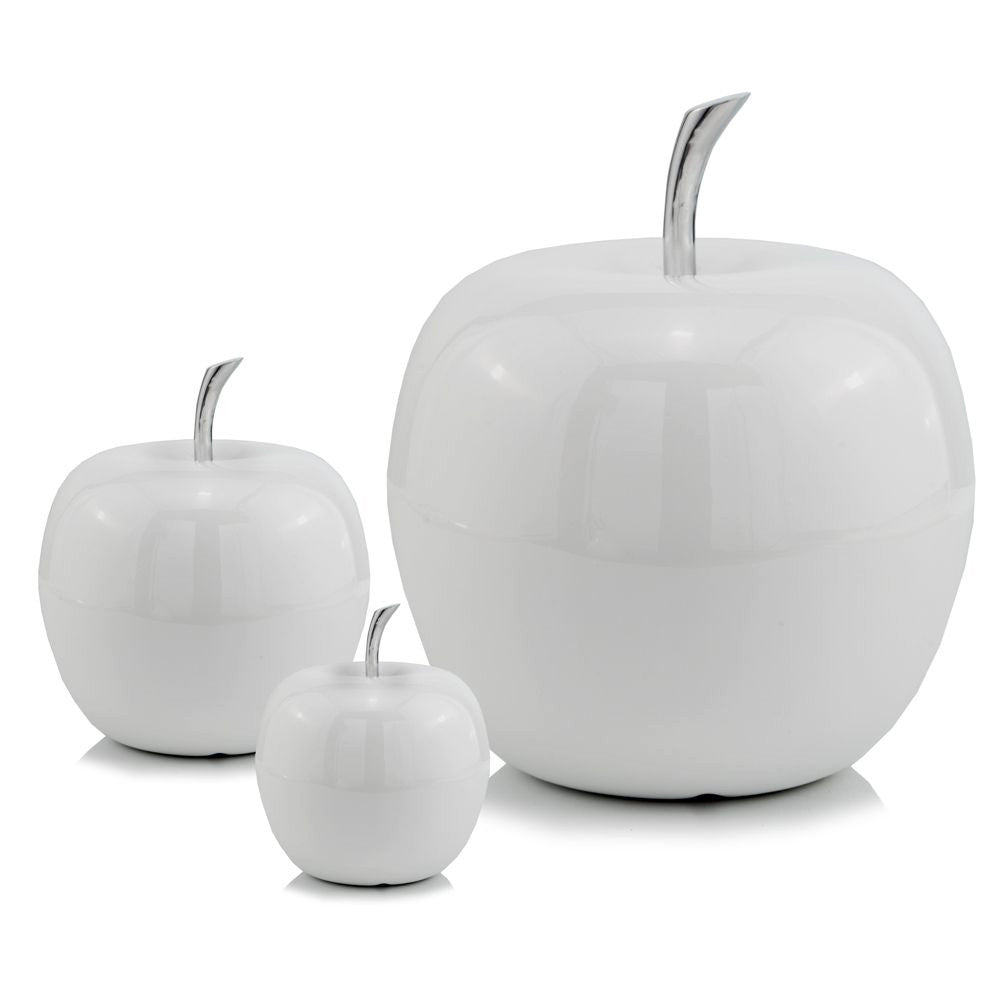 8" White Aluminum Decorative Apple Tabletop Sculpture