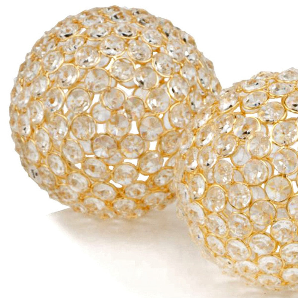 Set Of Two 5" Gold And Faux Crystal Bling Spheres