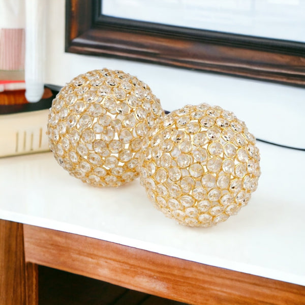 Set Of Two 5 Gold And Faux Crystal Bling Spheres