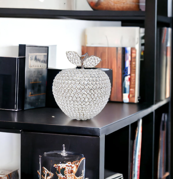 14 Silver Faux Crystal Apple Sculpture