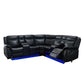 Black Polyester Blend Power Reclining L Shaped Three Piece Corner Sectional With Console