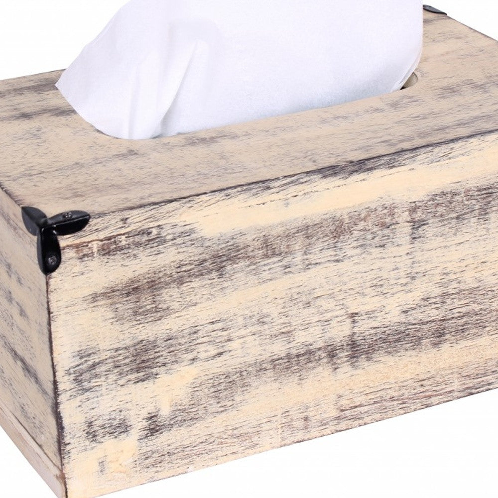 Rustic Yellow Washed Mango Wood Rectangular Tissue Holder