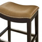 31" Tan And Espresso Faux Leather And Solid Wood Backless Counter Height Bar Chair