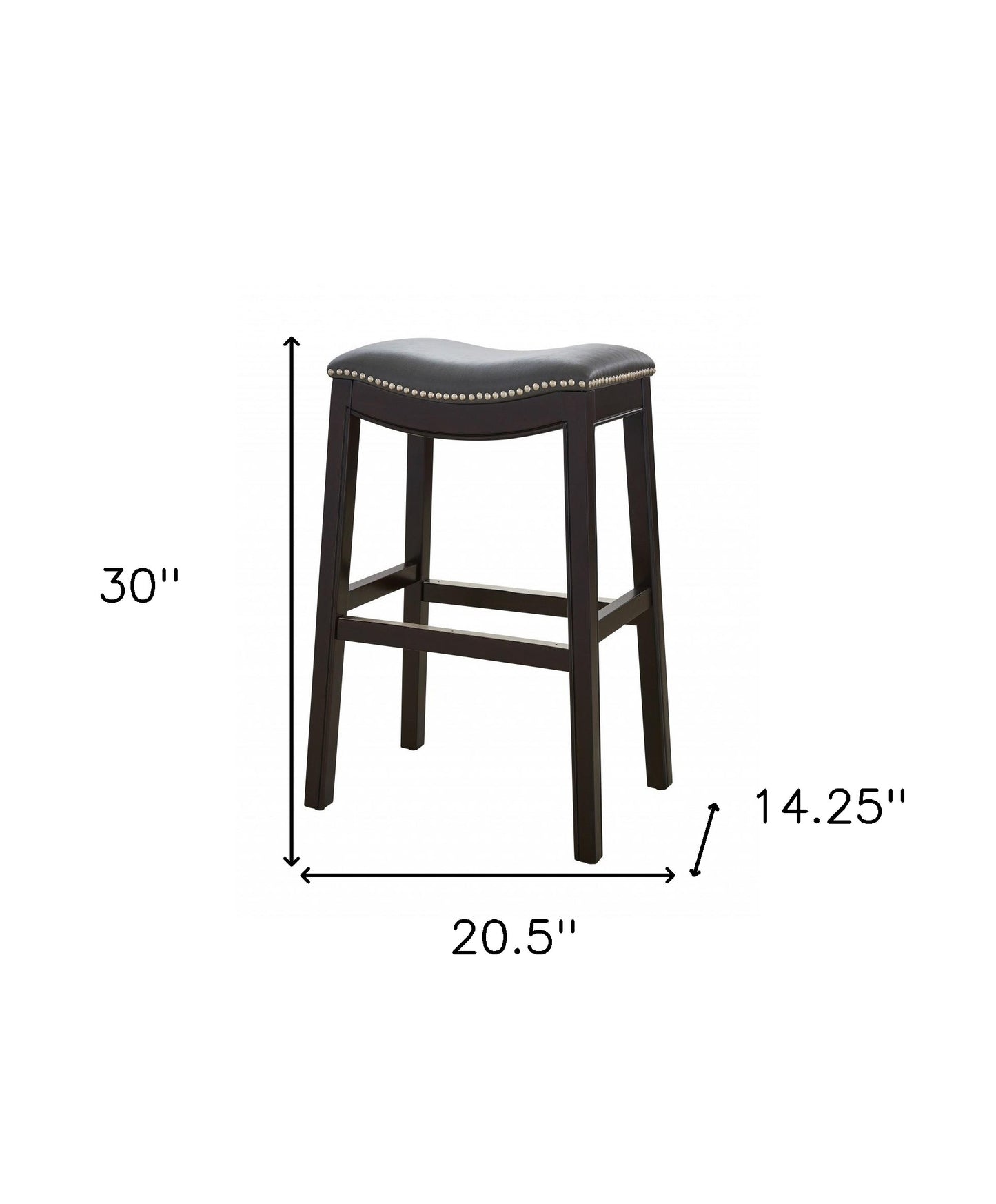 31" Gray And Espresso Faux Leather And Solid Wood Backless Bar Height Bar Chair