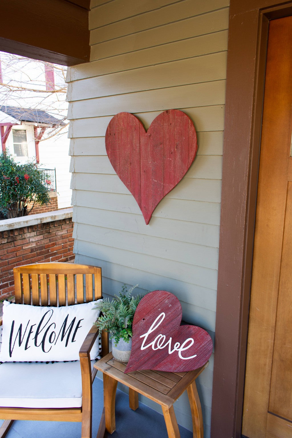 24" Rustic Farmhouse Red Large Wooden Heart