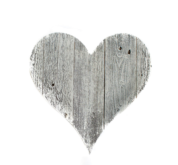 24 Rustic Farmhouse White Wash Large Wooden Heart