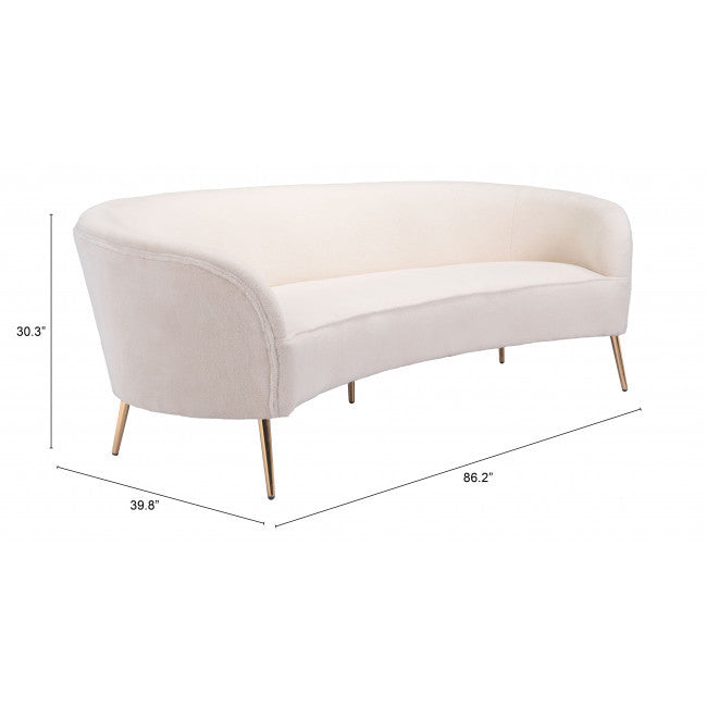 86" White Polyester Sofa With Gold Legs