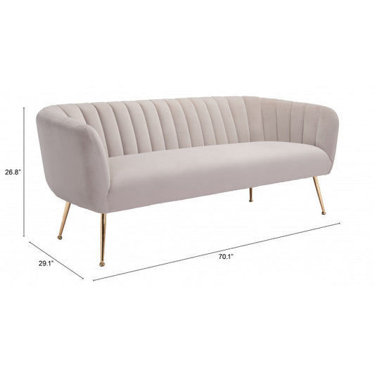 70" Beige Polyester Sofa With Gold Legs