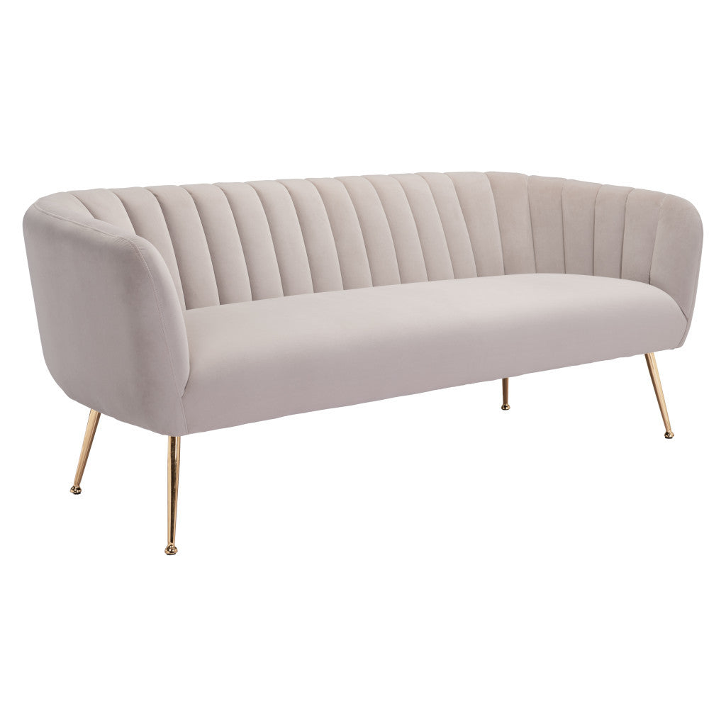 70" Beige Polyester Sofa With Gold Legs