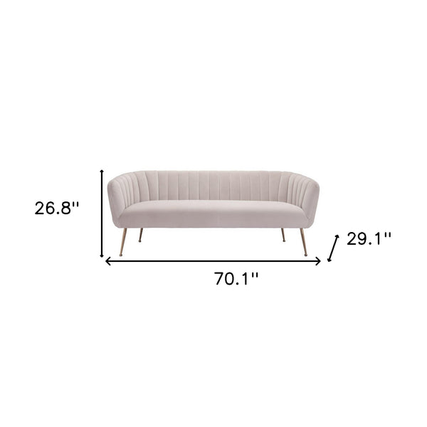 70 Beige Polyester Sofa With Gold Legs