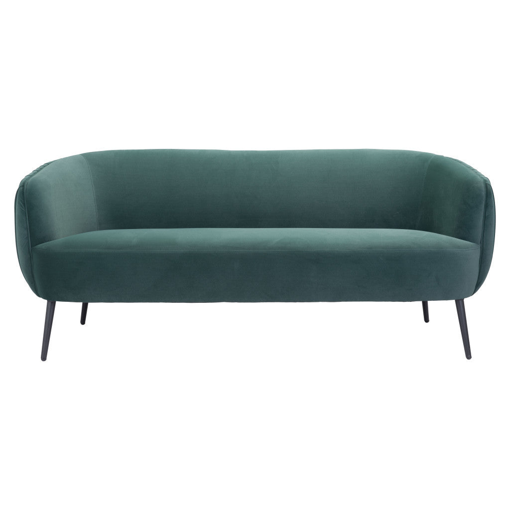 70" Green Velvet Sofa With Black Legs