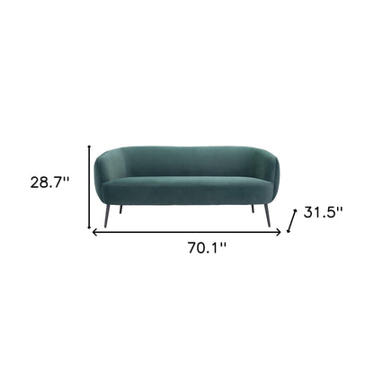 70" Green Velvet Sofa With Black Legs