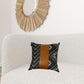 Set Of 2 Ikat Styled Patterns And Bright Brown Faux Leather Pillow Covers