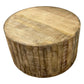 32" Brown Solid Wood Round Distressed Drum Coffee Table