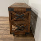 18" Brown and Black Solid Wood CoatPaint Distressing Wheel Console Table With Shelves And Drawers