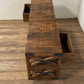 18" Brown and Black Solid Wood CoatPaint Distressing Wheel Console Table With Shelves And Drawers