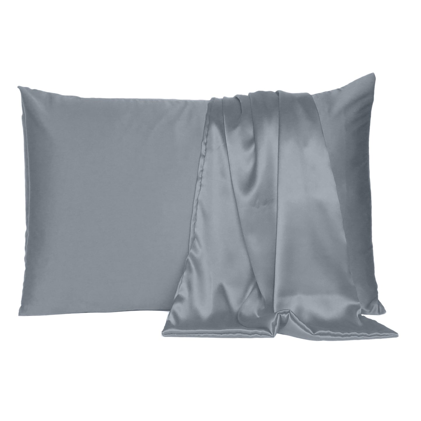 Dark Gray Dreamy Set Of 2 Silky Satin King Pillowcases