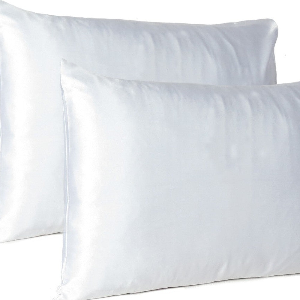 White Dreamy Set Of 2 Silky Satin Queen Pillowcases