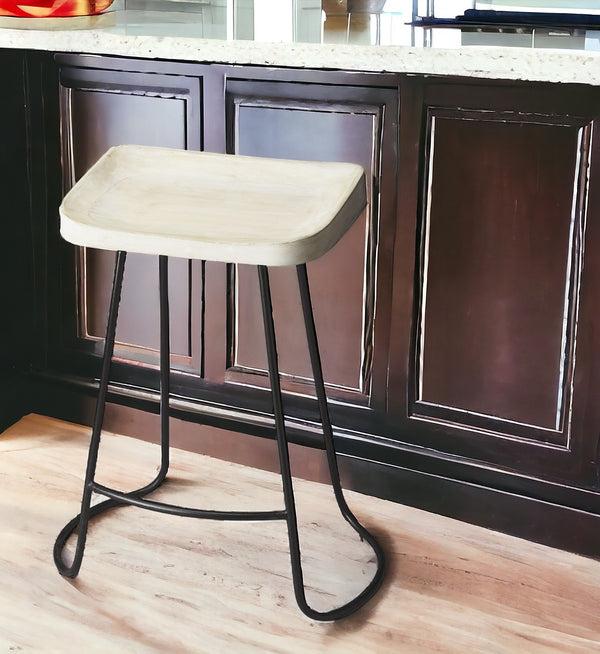 21 Off White And Black Manufactured Wood And Iron Backless Counter Height Bar Chair