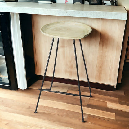 24" Off-white And Black Iron Backless Counter Height Bar Chair