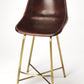 26" Brown And Gold Leather And Iron Bar Chair