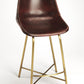 26" Brown And Gold Leather And Iron Bar Chair