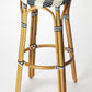 30" Blue White And Natural Rattan Backless Bar Height Bar Chair