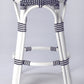 24" Blue and White Rattan Backless Counter Height Bar Chair