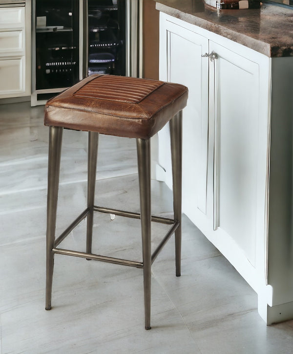 32 Brown And Gray Iron Backless Counter Height Bar Chair