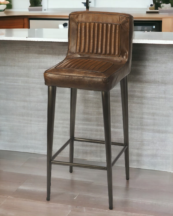 32 Brown And Black Iron Bar Chair