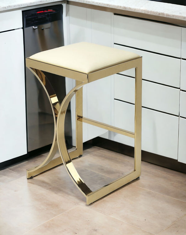 24 Off White And Gold Faux Leather And Iron Backless Counter Height Bar Chair