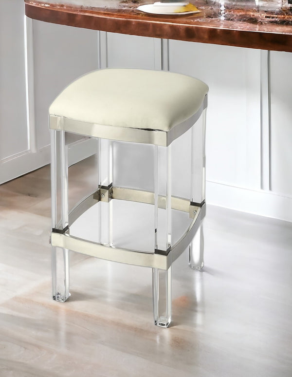 24 White And Clear Acrylic Backless Counter Height Bar Chair