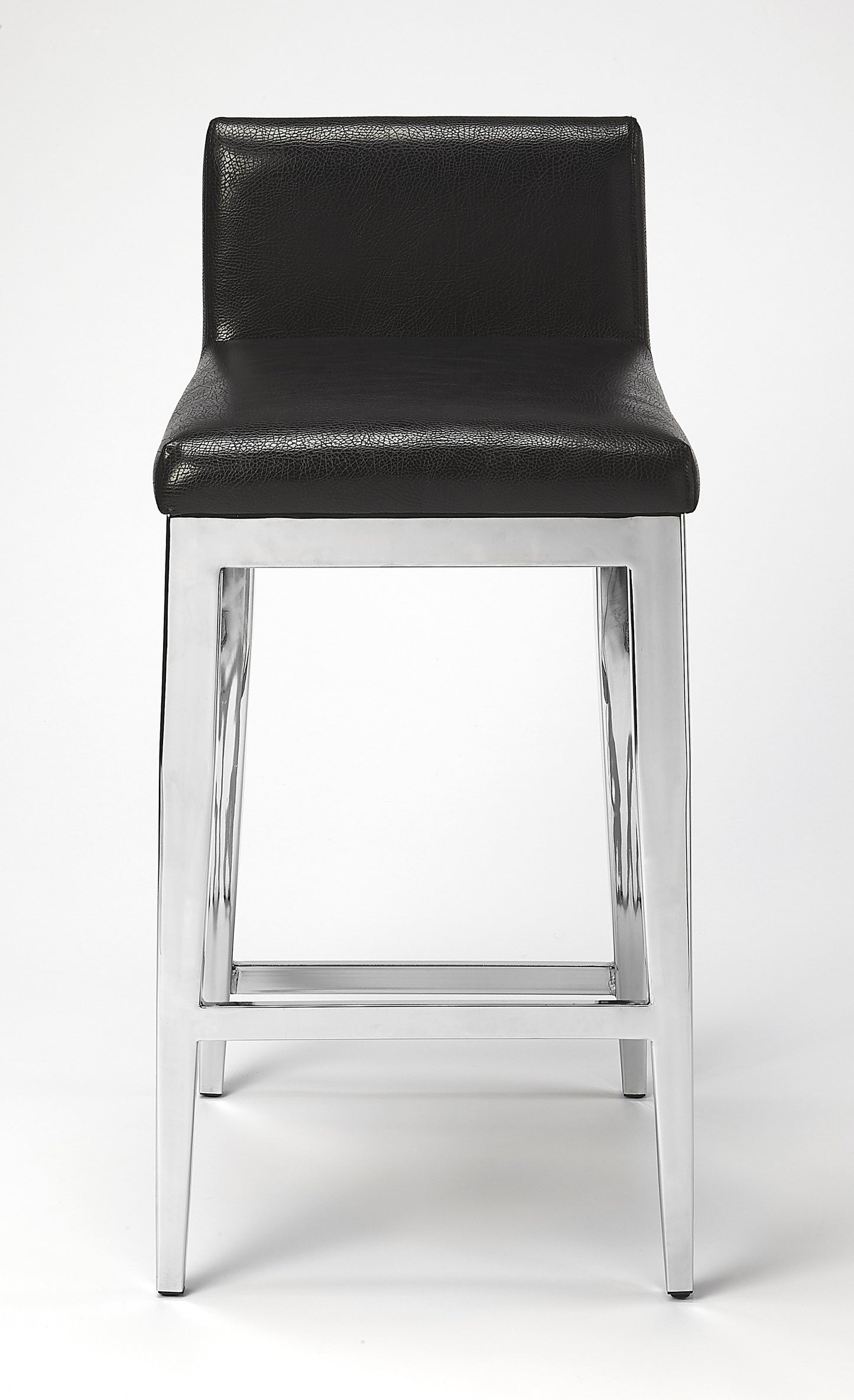 25" Black And Silver Metallic Faux Leather And Steel Bar Chair