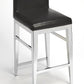 25" Black And Silver Metallic Faux Leather And Steel Bar Chair