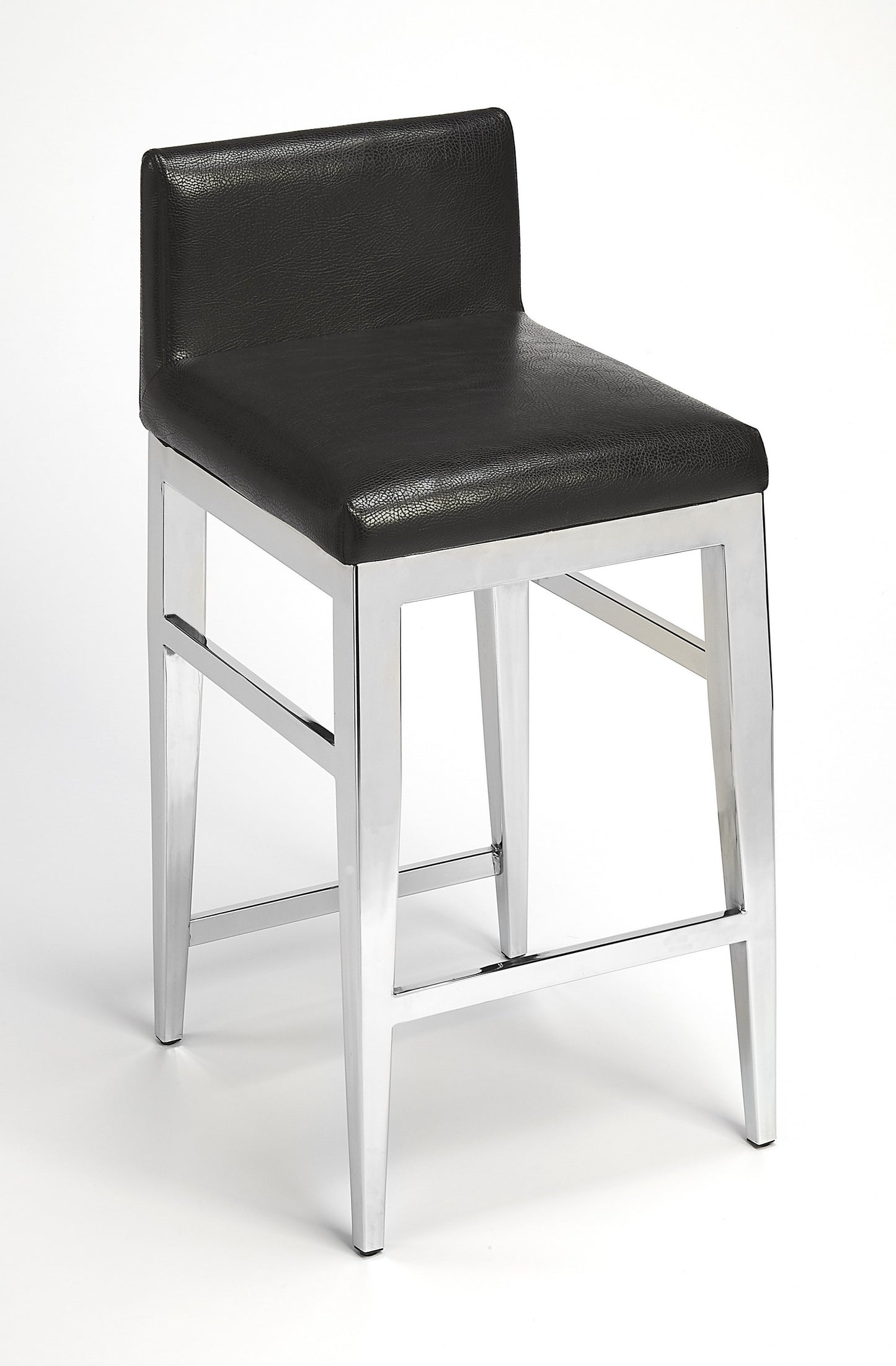 25" Black And Silver Metallic Faux Leather And Steel Bar Chair