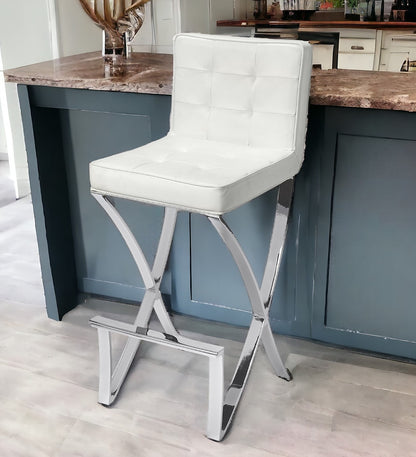 29" Off-white And Silver Iron Bar Chair