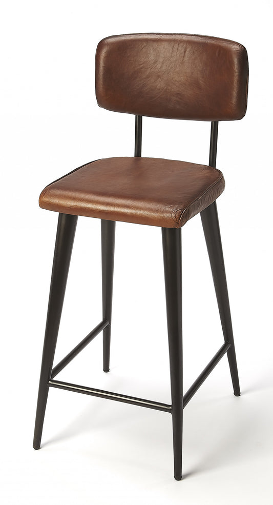 28" Brown And Black Iron Bar Chair