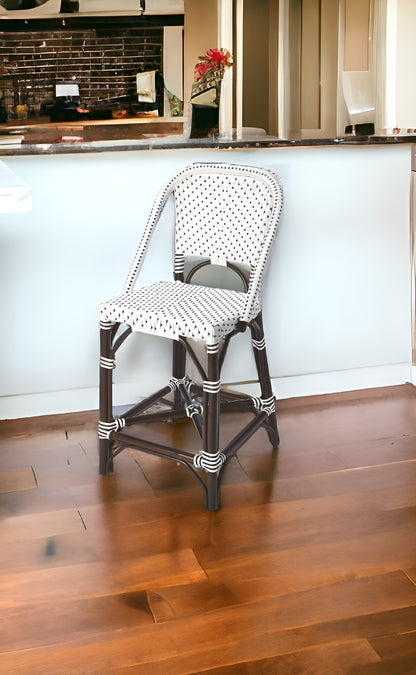 28" White And Dark Brown Rattan Bar Chair