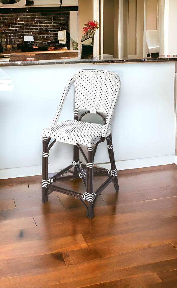 28 White And Dark Brown Rattan Bar Chair