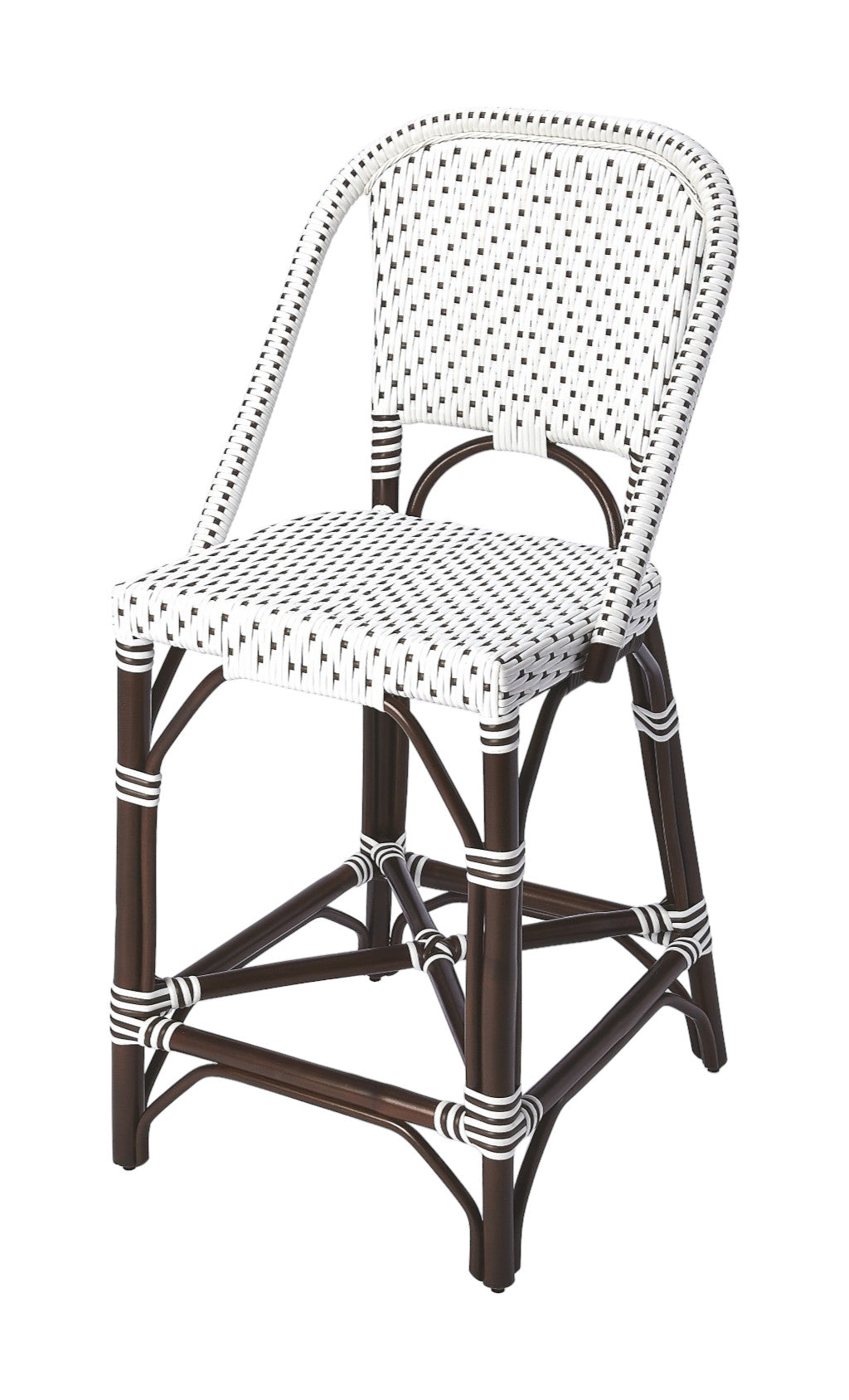 28" White And Dark Brown Rattan Bar Chair