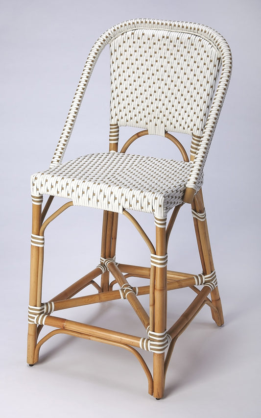 28" White And Natural Rattan Bar Chair